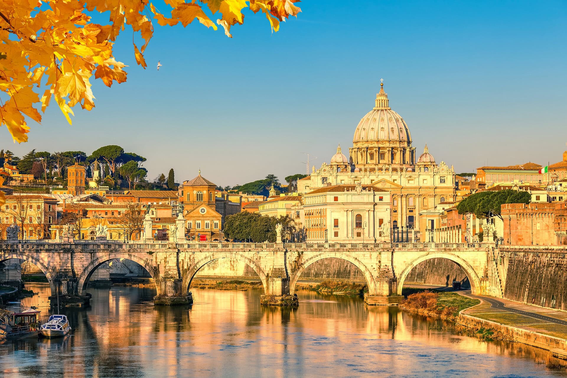 View at Tiber and St. Peter's cathedral in Rome