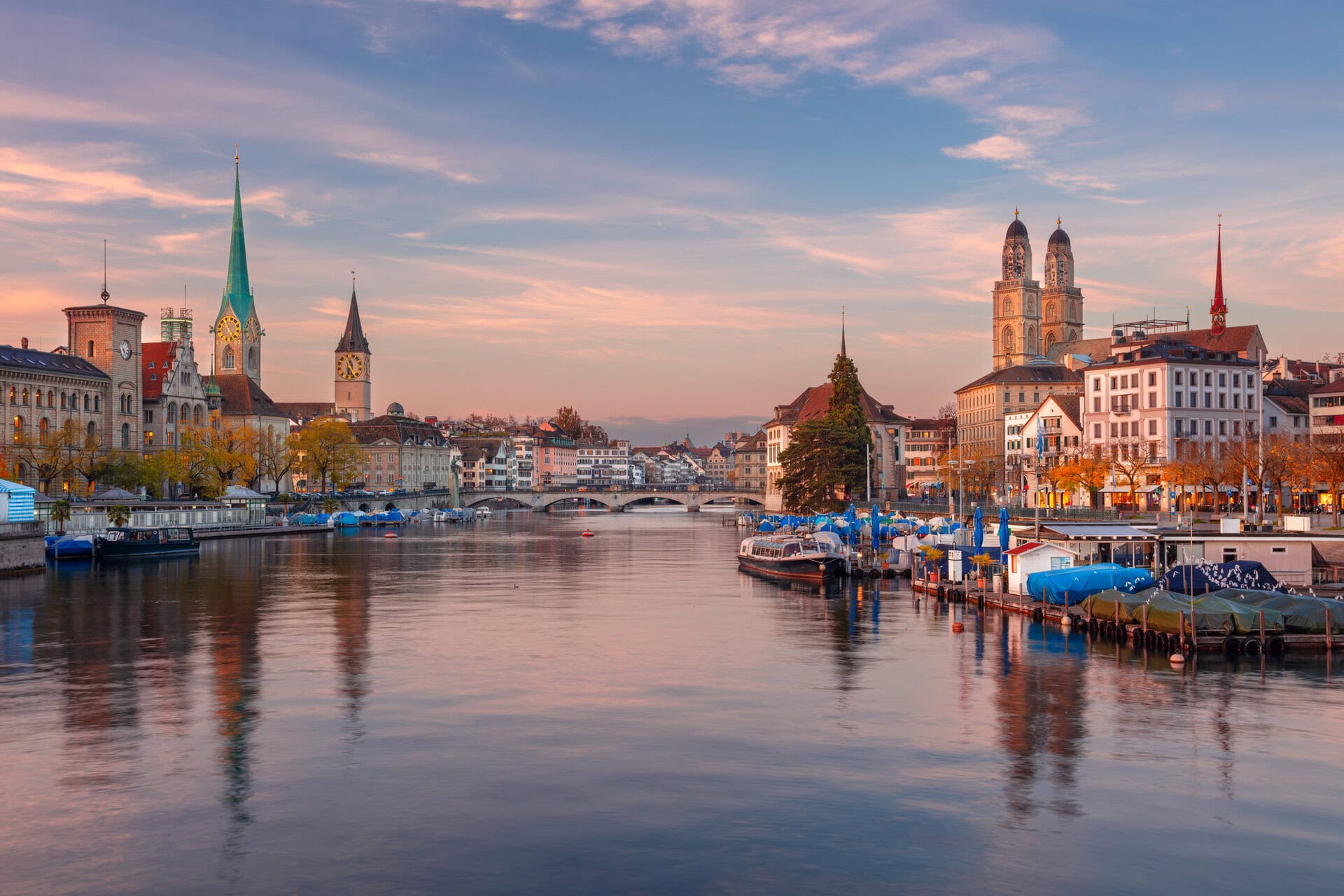 Zurich, Switzerland. Cityscape image of Zurich, Switzerland at beautiful autumn sunset.
